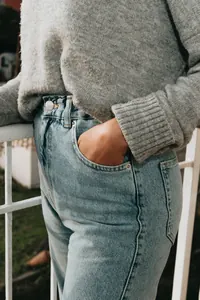 Açık Mavi Yüksek Bel Mom Jean