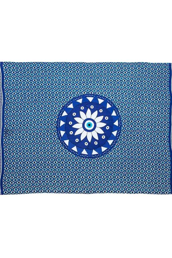Mavi Nazar Motifli Pamuklu Şal