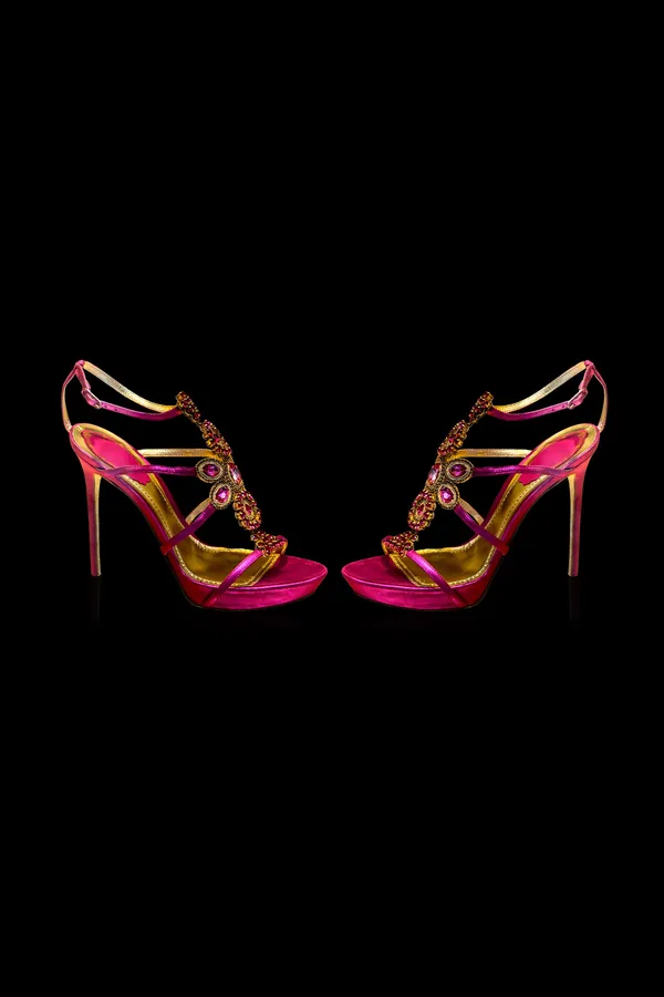 Pembe Taşlı Stiletto Sandalet