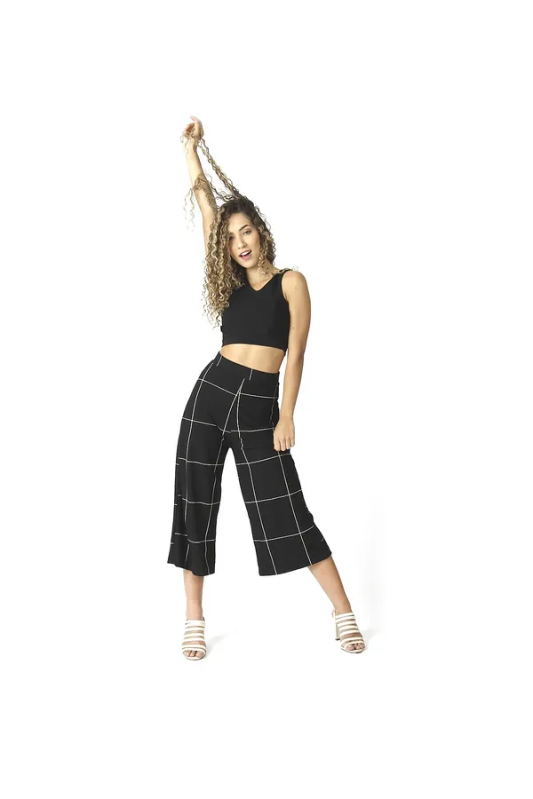 Siyah Kareli Culotte Pantolon