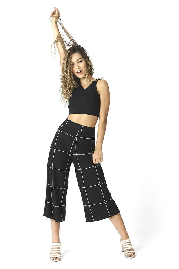 Siyah Kareli Culotte Pantolon