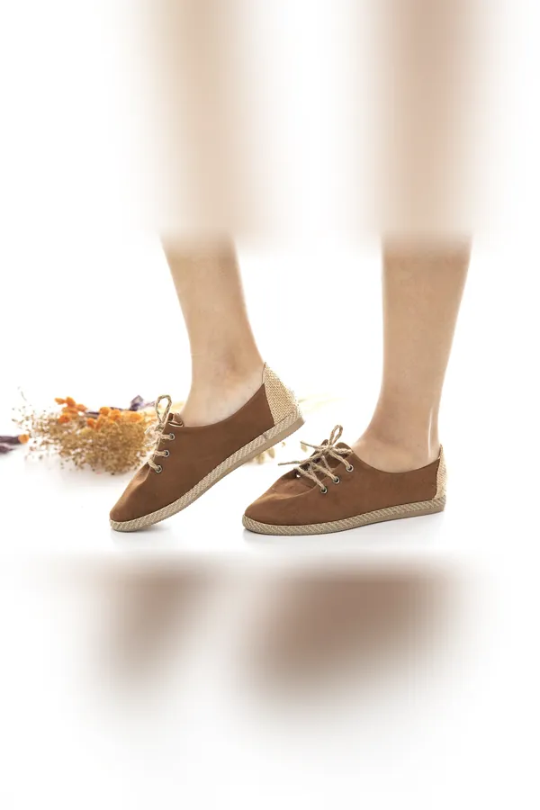 Taba Süet Bağcıklı Espadril